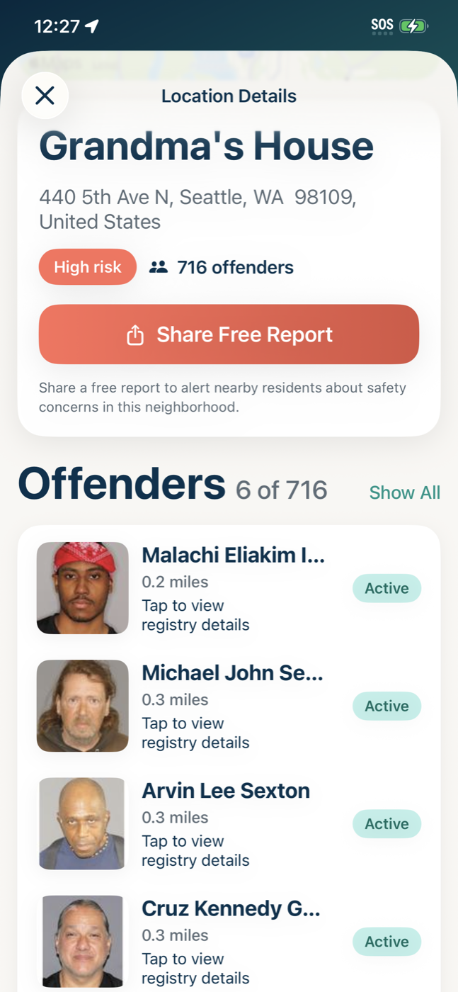 Saved location details screen