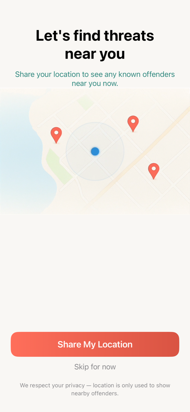Nearby location prompt screen