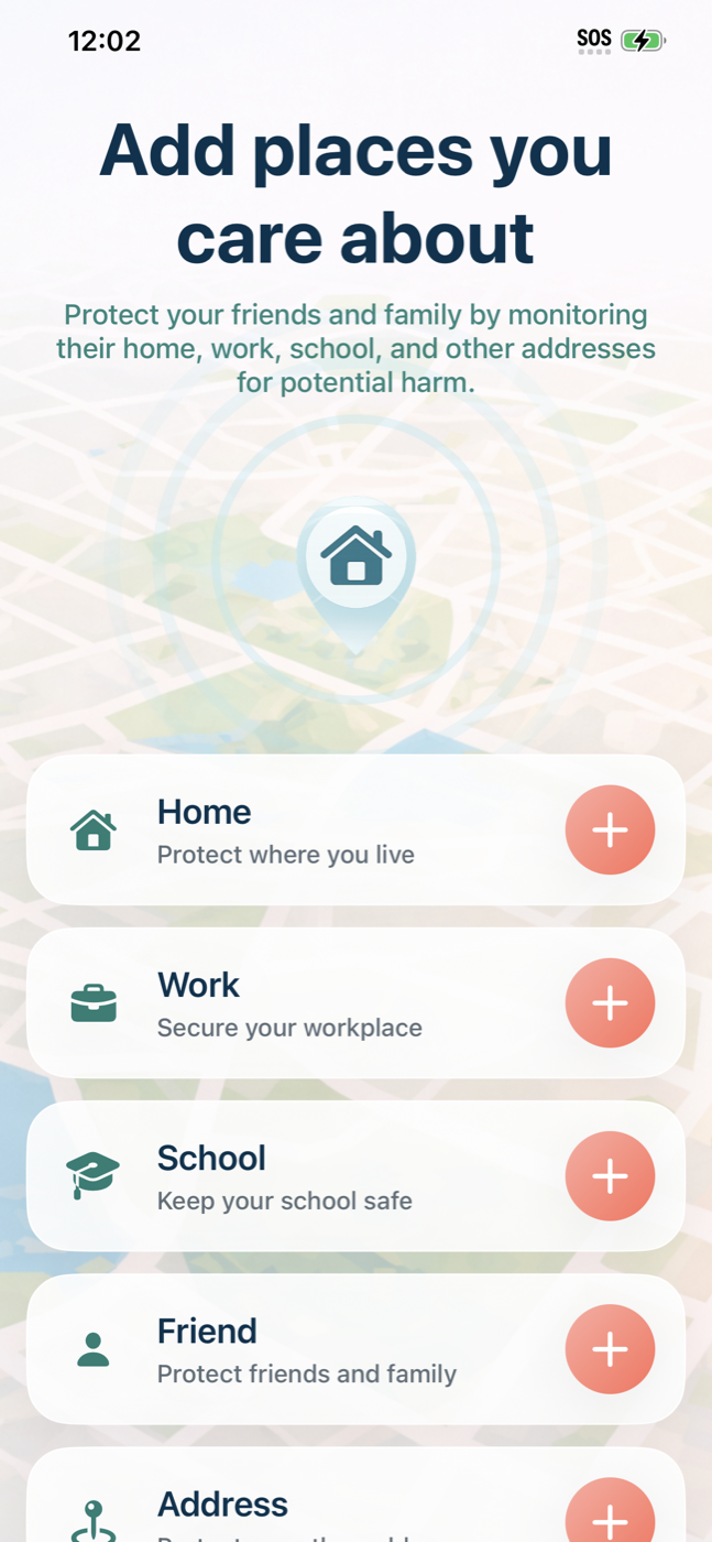 Add places you care about screen